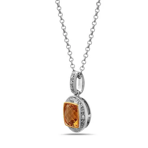 Silver & 14K Gold Gemstone And Diamond Pendant