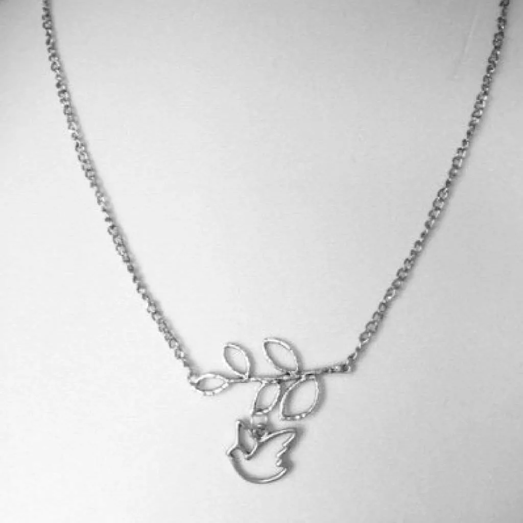 Silver Dove on Tree Branch Necklace