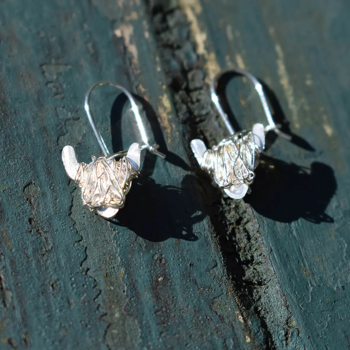 Silver Highland Cow Drop Earrings