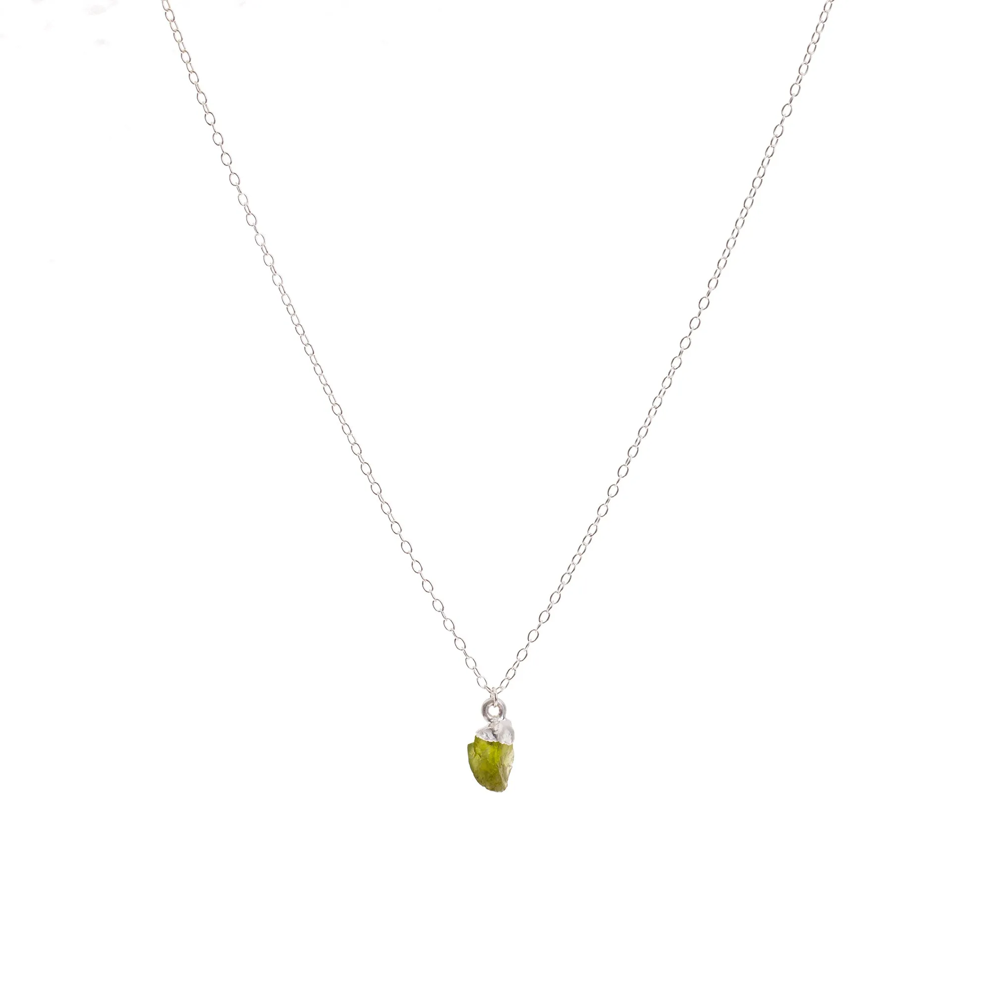 Silver Peridot Raw Crystal Necklace