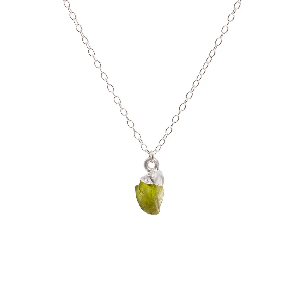 Silver Peridot Raw Crystal Necklace