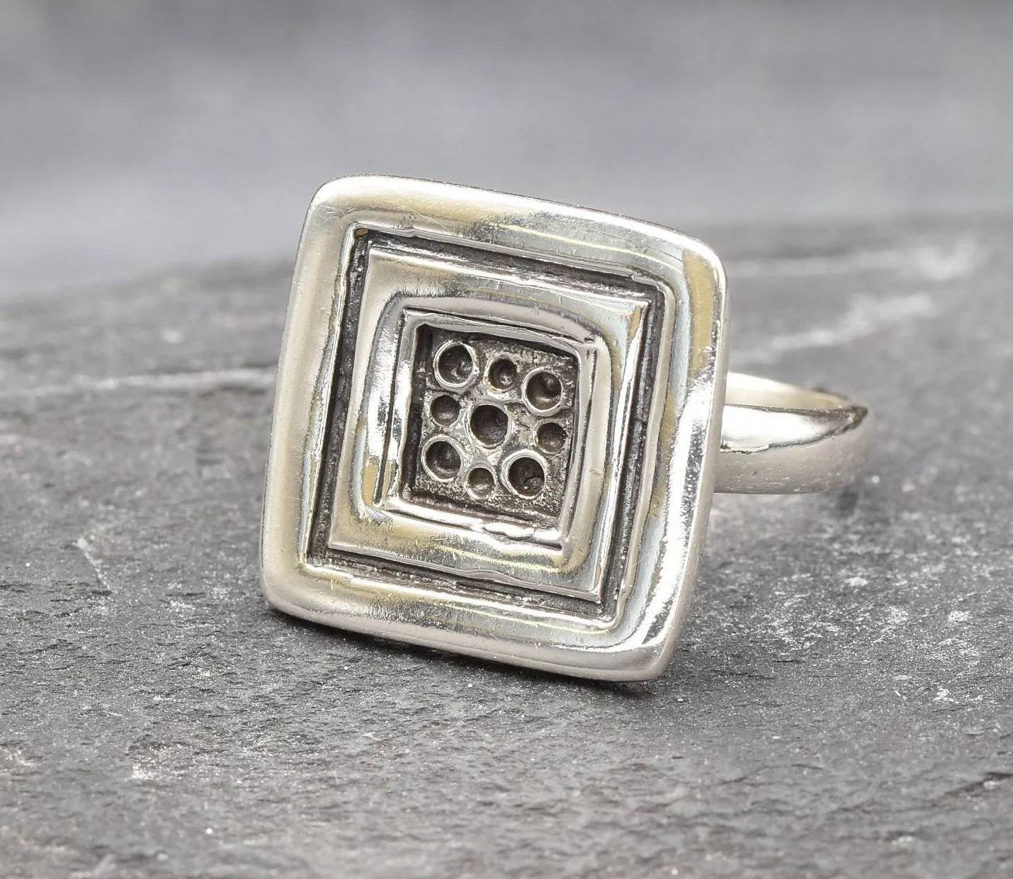 Silver Square Ring - Silver Button Ring - Unique Silver Ring