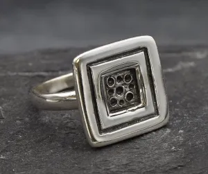 Silver Square Ring - Silver Button Ring - Unique Silver Ring