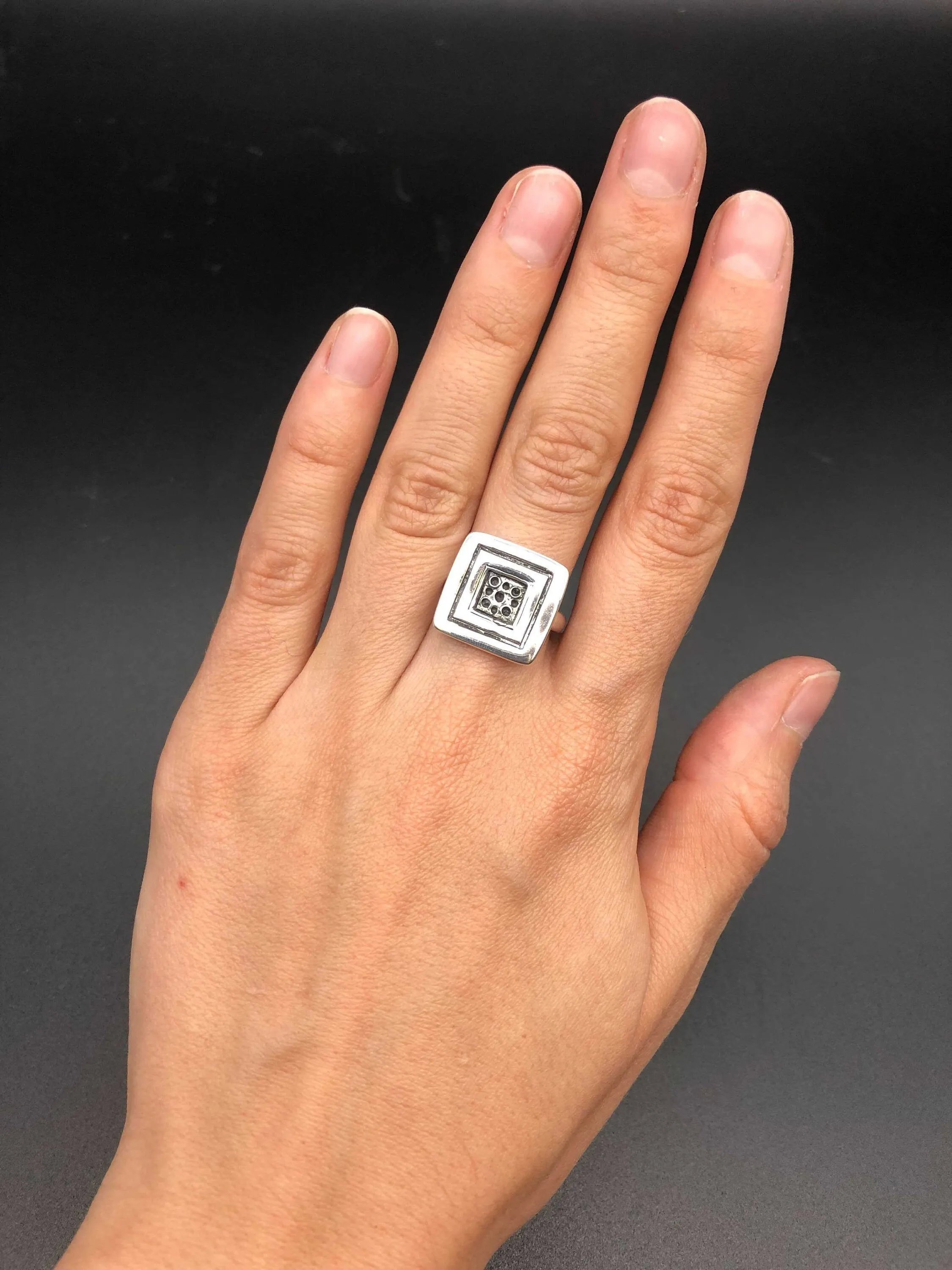 Silver Square Ring - Silver Button Ring - Unique Silver Ring