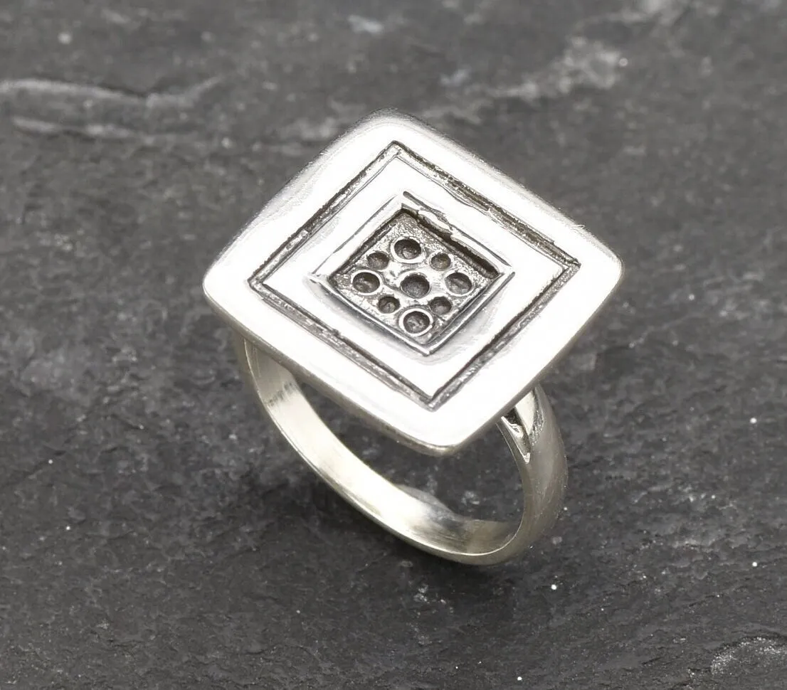 Silver Square Ring - Silver Button Ring - Unique Silver Ring