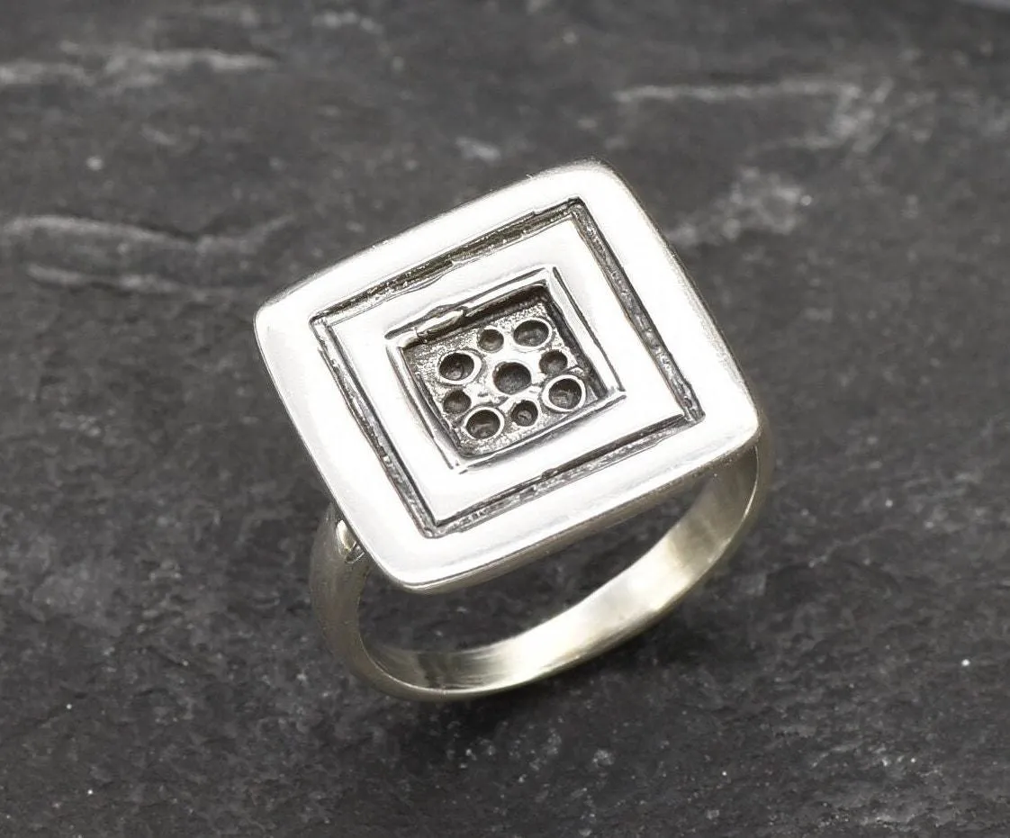 Silver Square Ring - Silver Button Ring - Unique Silver Ring