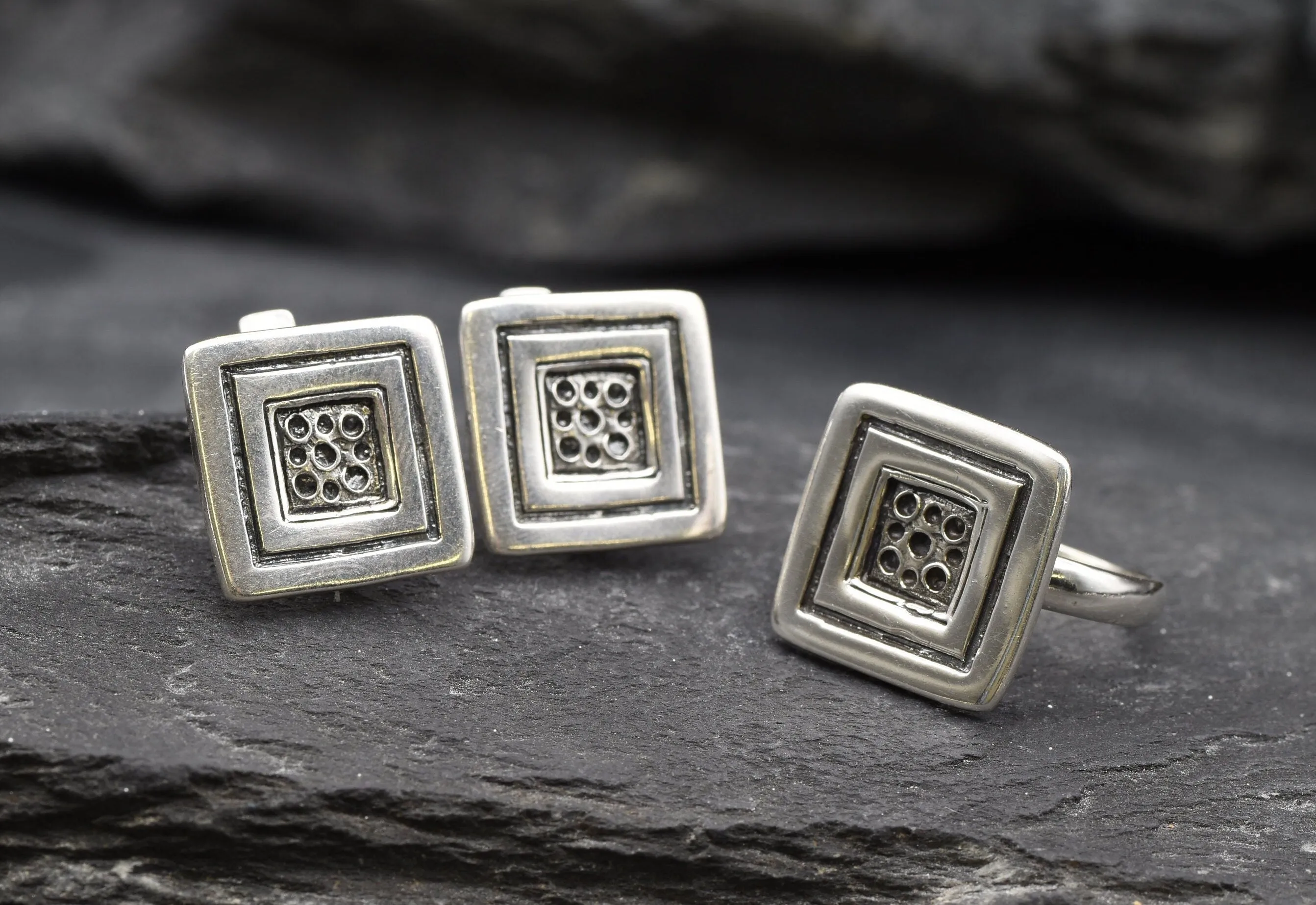 Silver Square Ring - Silver Button Ring - Unique Silver Ring