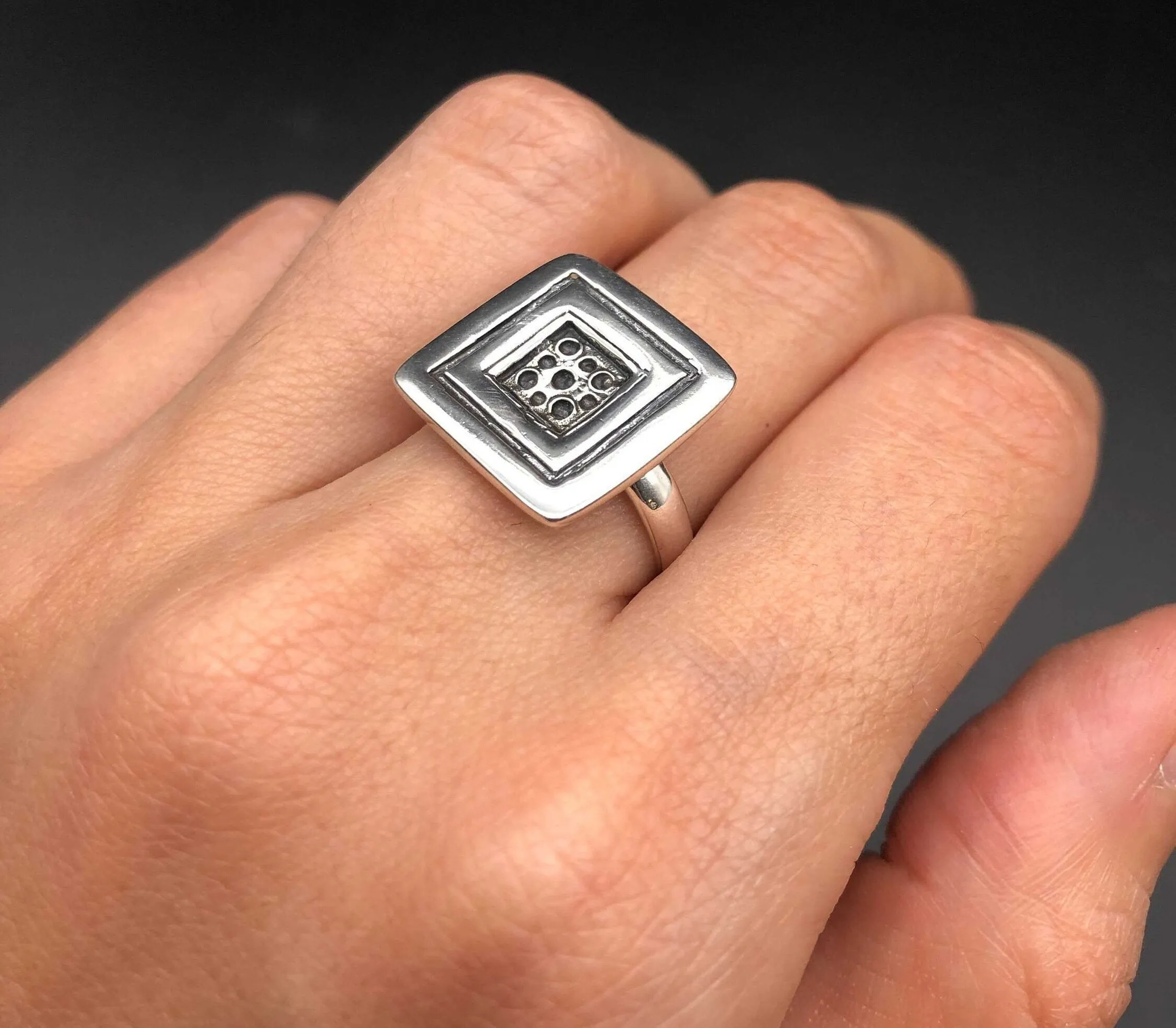 Silver Square Ring - Silver Button Ring - Unique Silver Ring