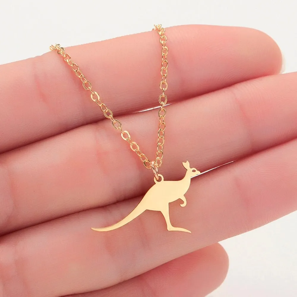 Stainless Steel Kangaroo Pendant Australian Animal Drop Necklaces