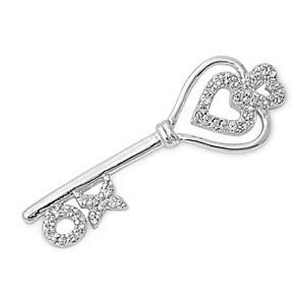 Sterling Silver and CZ Key Pendant with Hearts and XO