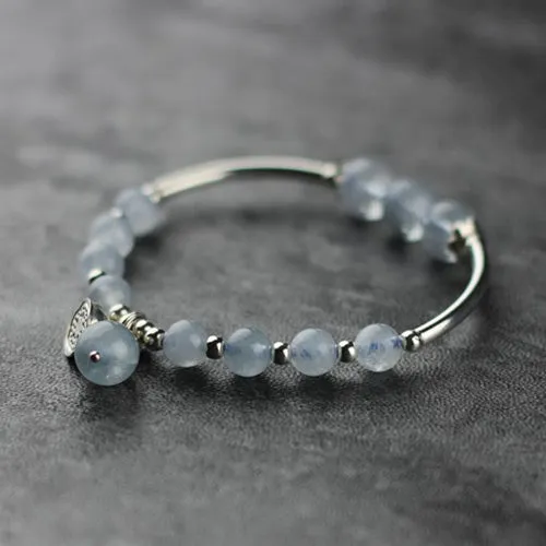 Sterling Silver Aquamarine Beaded Bracelet Handmade Jewelry for Women