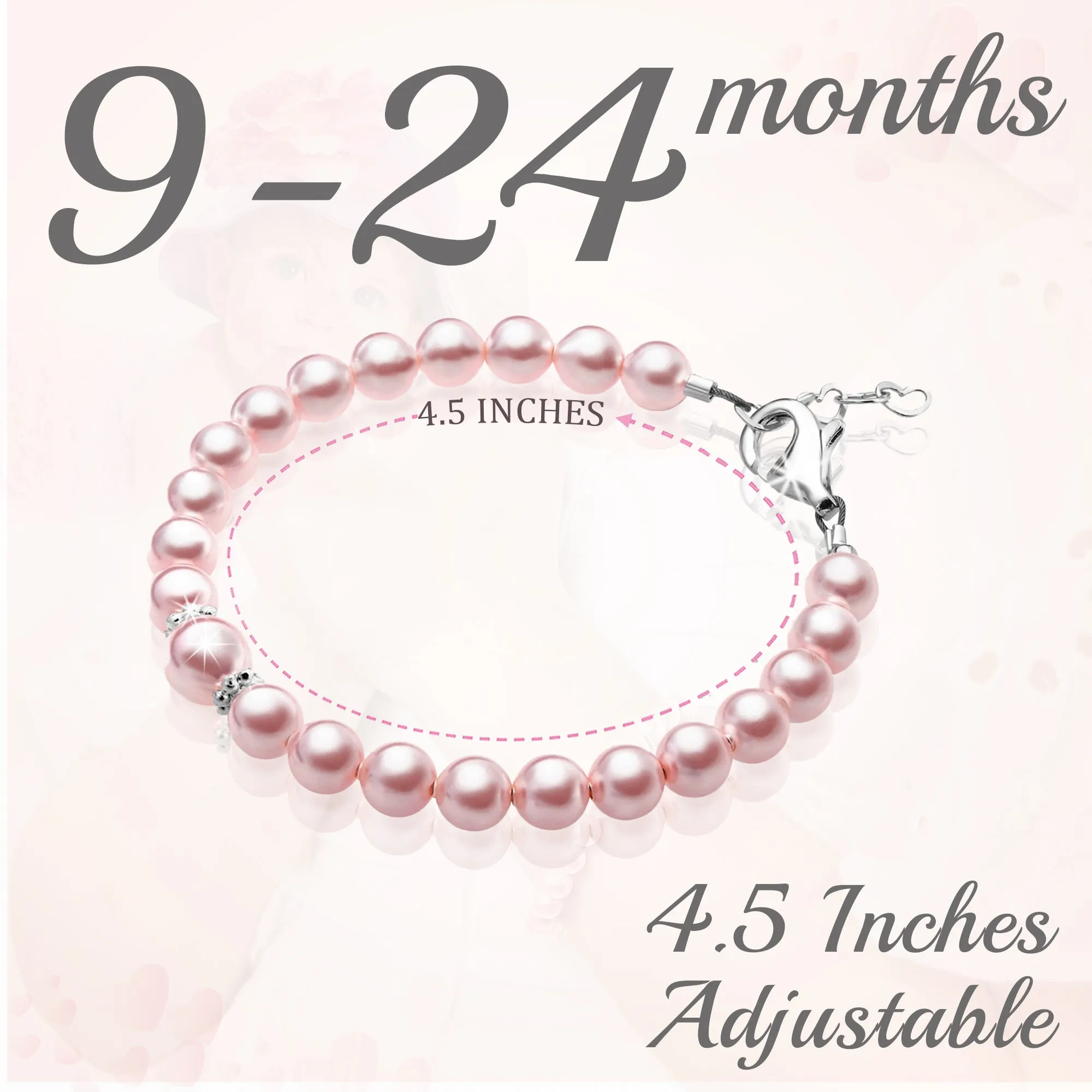 Sterling Silver Bracelet for Girls with Pink Pearl & Silver Daises