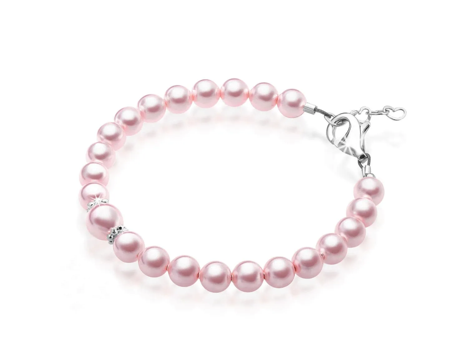 Sterling Silver Bracelet for Girls with Pink Pearl & Silver Daises