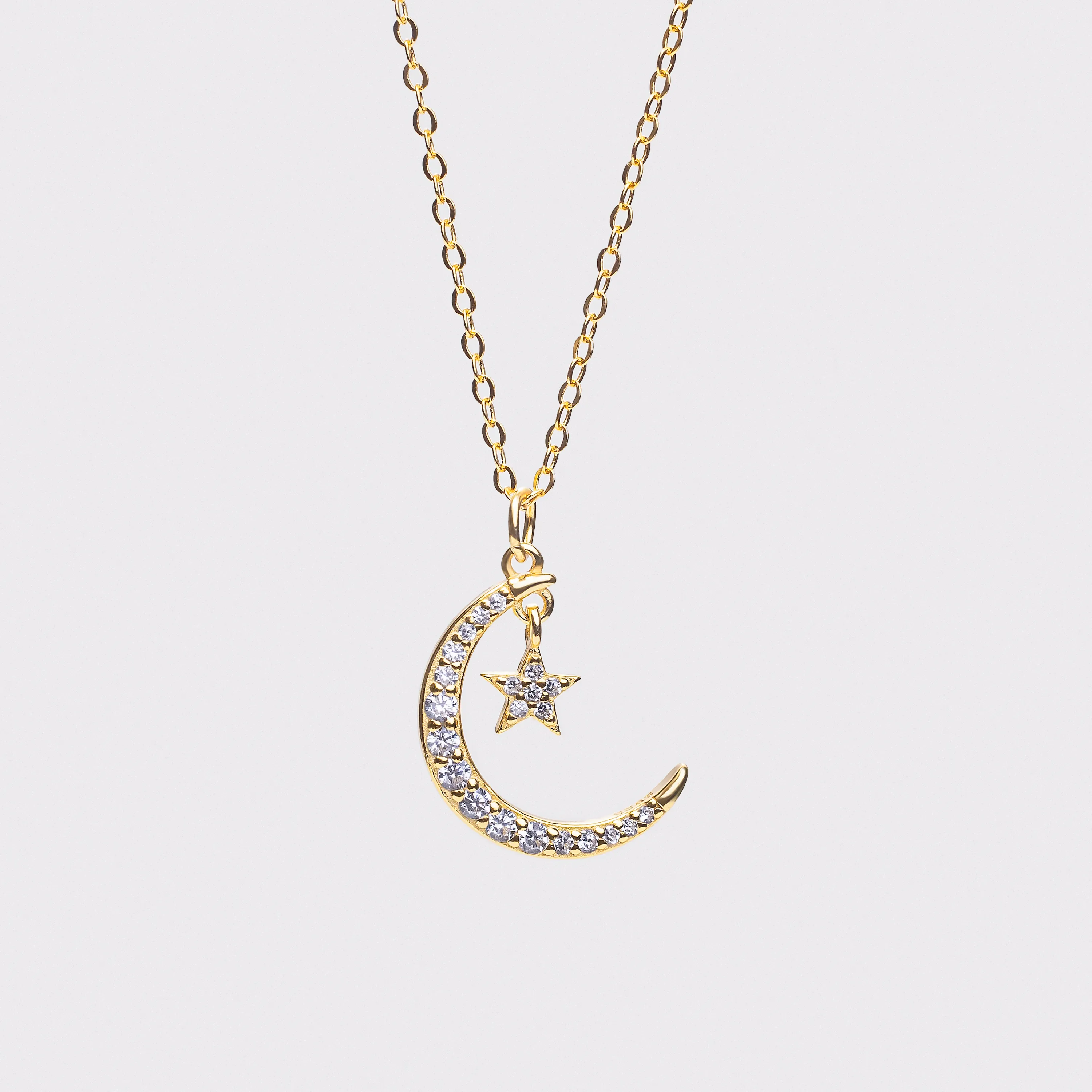 Sterling Silver CZ Moon and Star Necklace