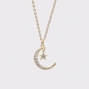 Sterling Silver CZ Moon and Star Necklace