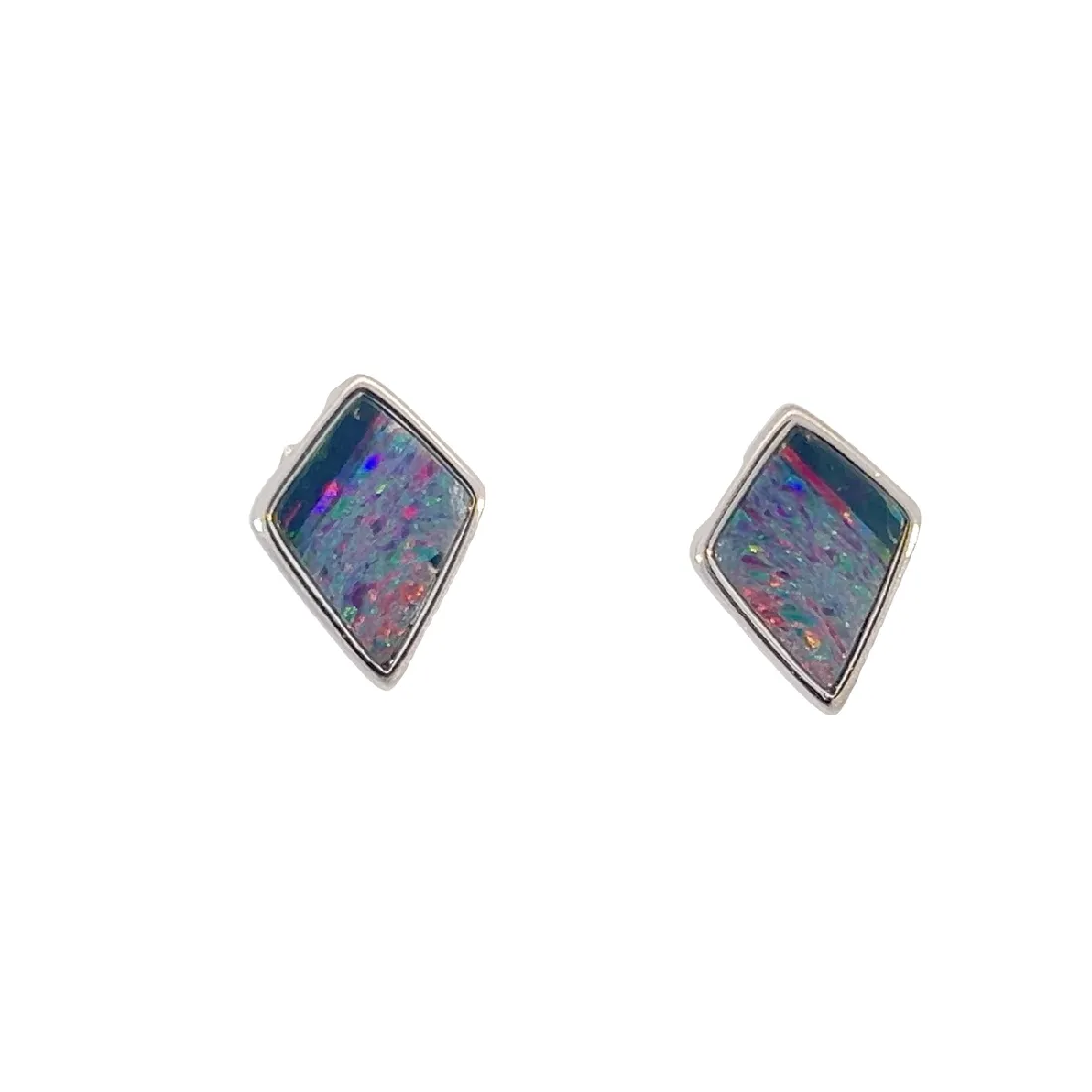 Sterling Silver diamond shape Opal doublet studs