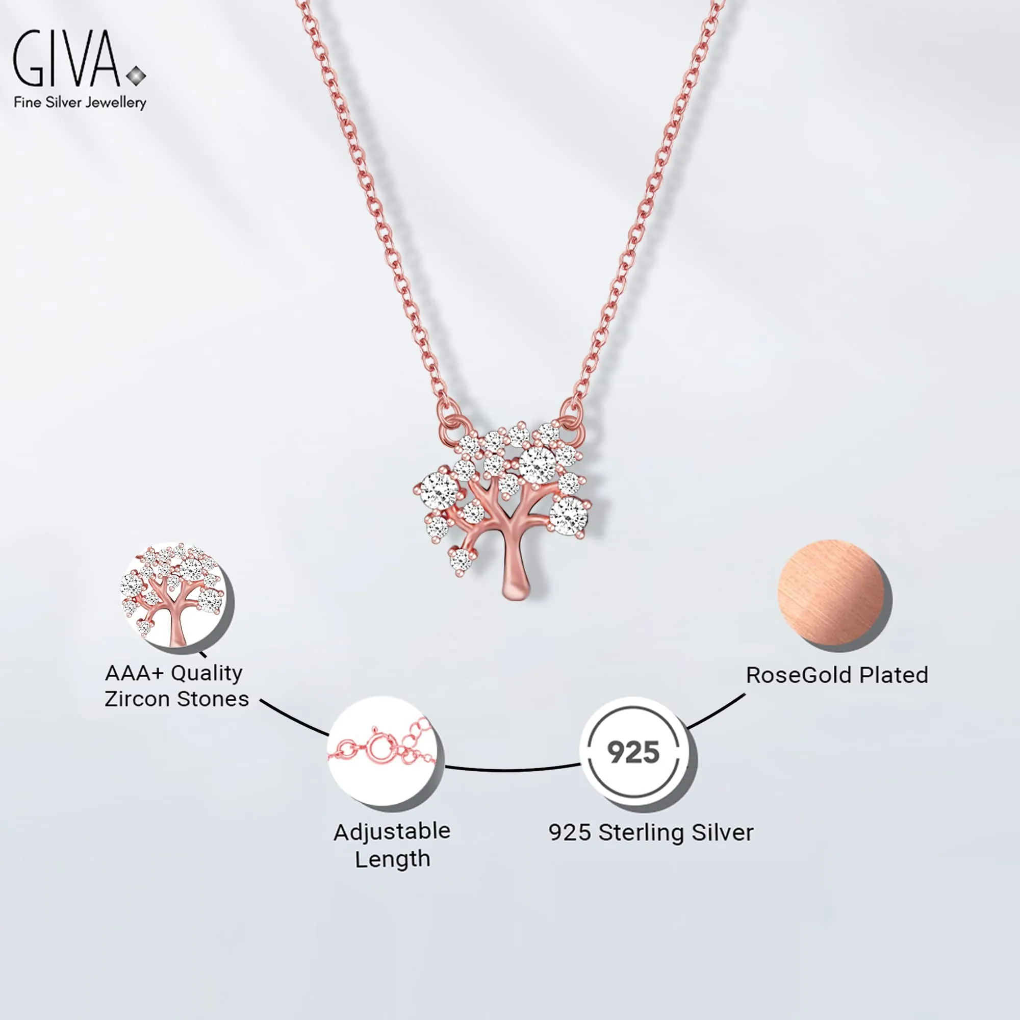 Sterling Silver Hypoallergenic Rose Gold Tree of Life Necklace