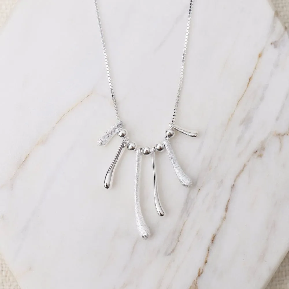 Sterling Silver Squiggle Dew Drops Necklace