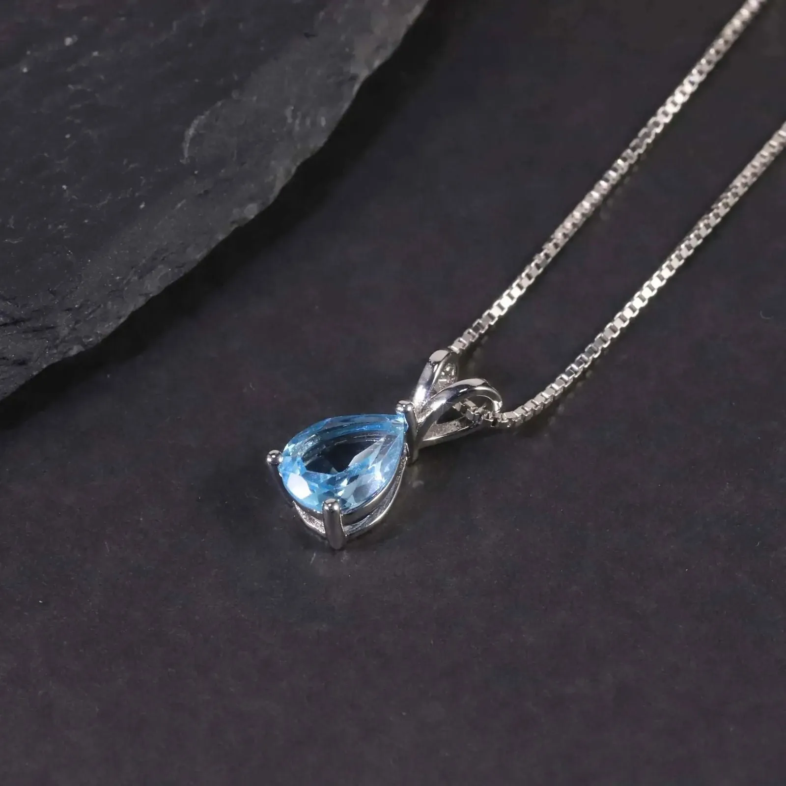 Swiss Blue Topaz  Pear Shape Pendant Necklace - 925 Sterling Silver