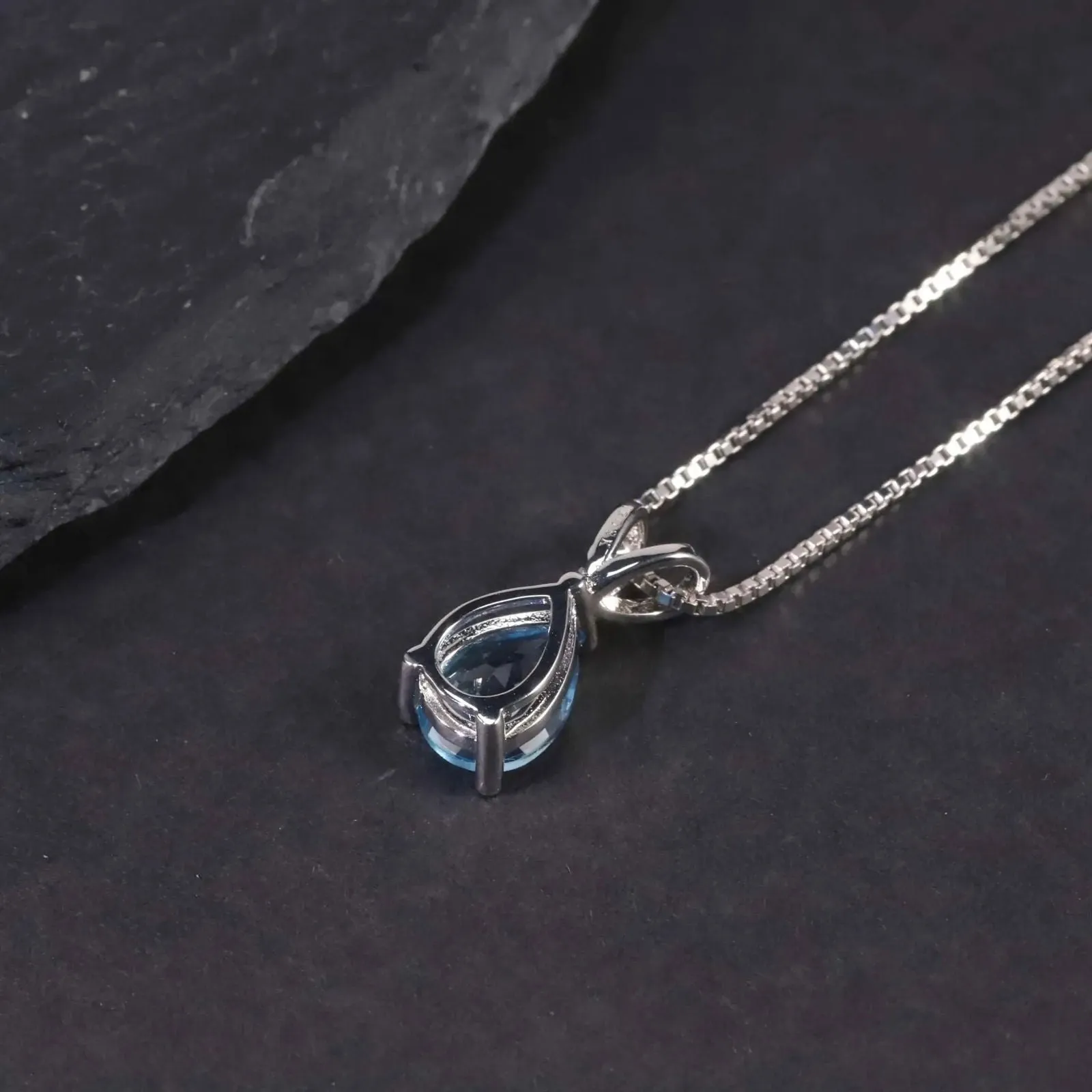 Swiss Blue Topaz  Pear Shape Pendant Necklace - 925 Sterling Silver