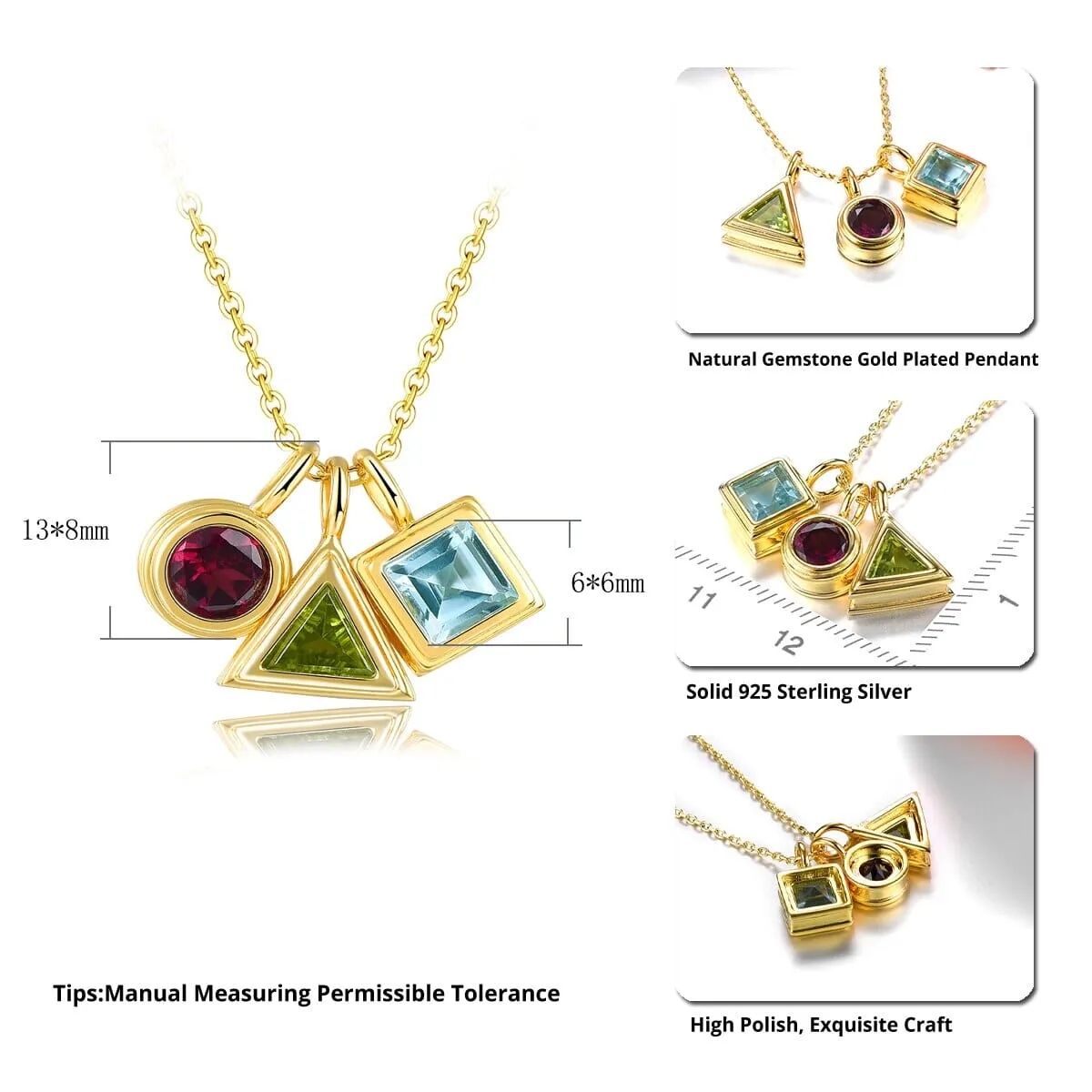 Topaz Peridot Garnet Yellow Gold Plated Pendants Necklace