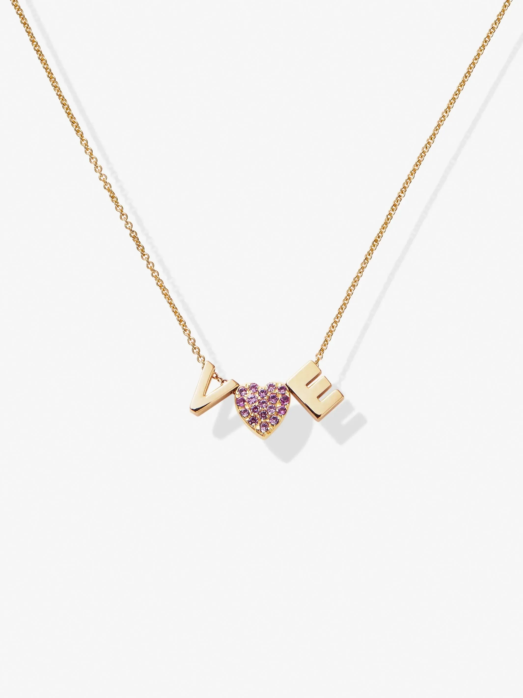 Two Letters & Pink Sapphire Heart Necklace