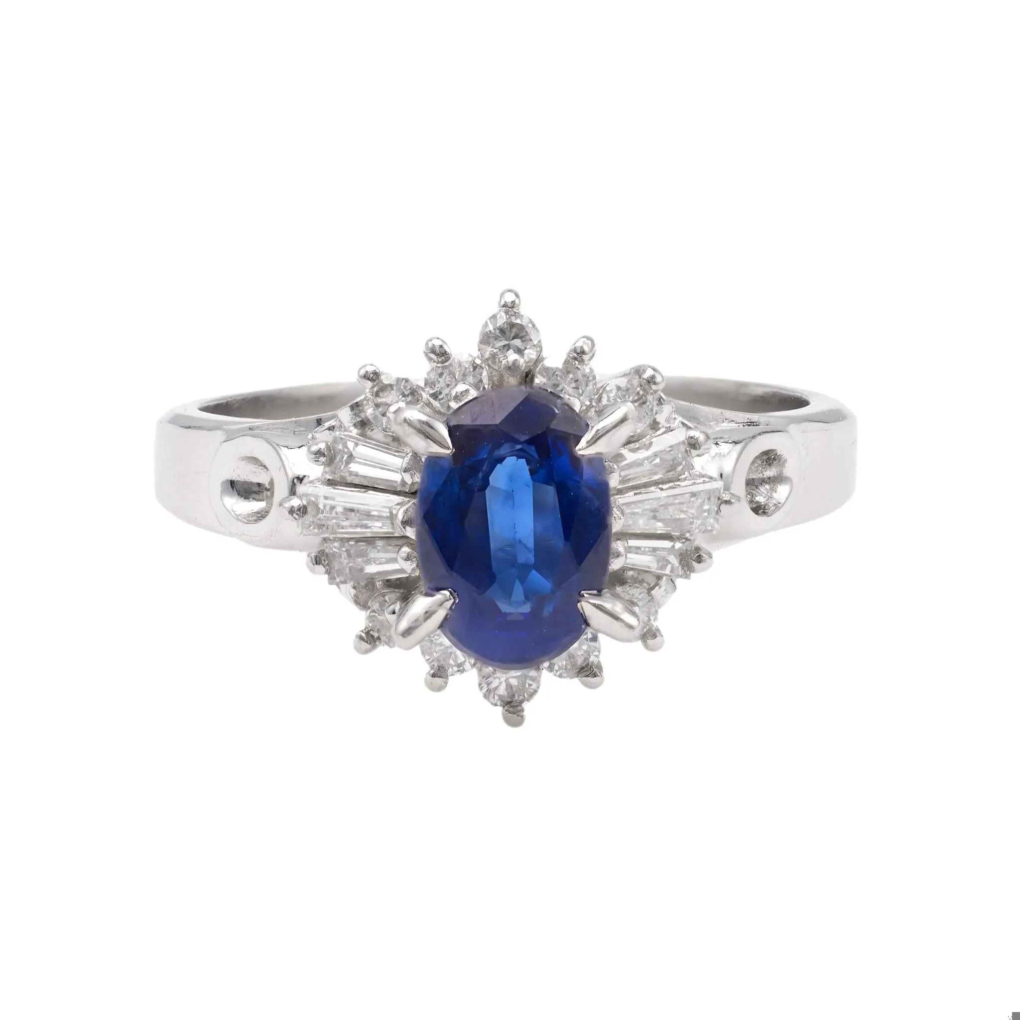 Vintage 0.89 Carat Sapphire and Diamond Platinum Ring