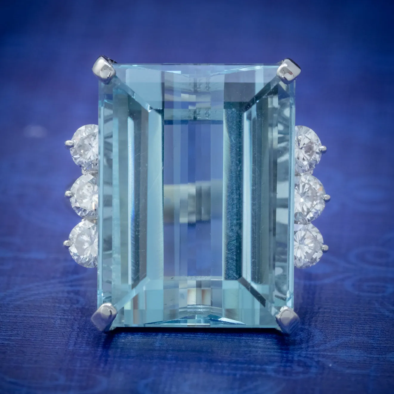 Vintage Aquamarine Diamond Cocktail Ring Platinum 20Ct Emerald Cut Aqua