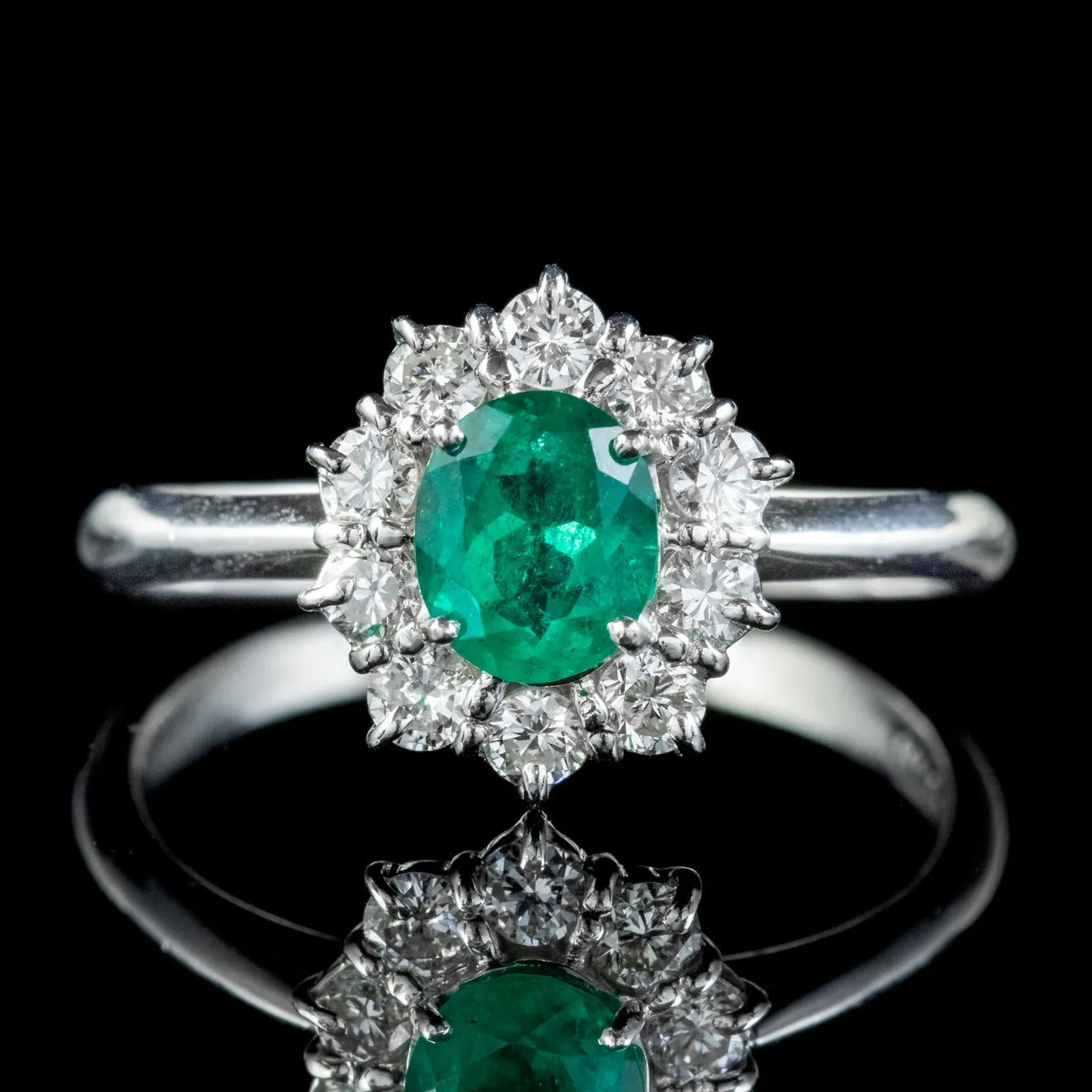 Vintage Emerald Diamond Cluster Ring Platinum 0.80ct Colombian Emerald With Cert