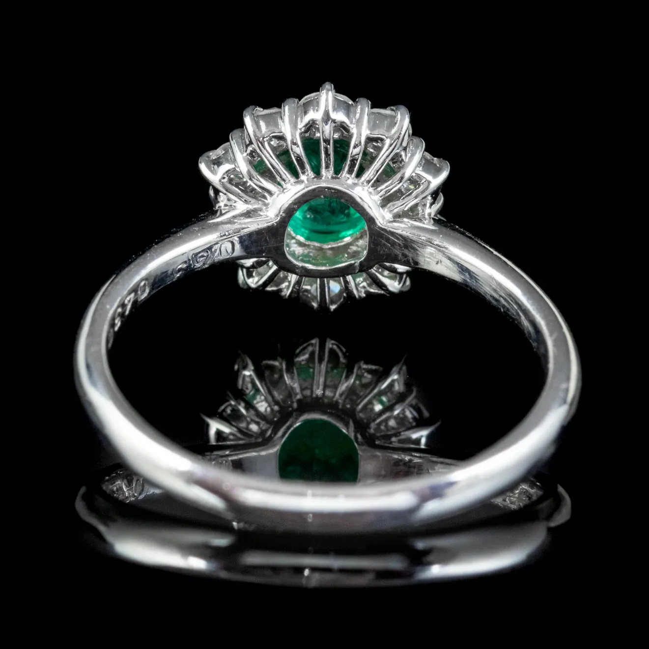 Vintage Emerald Diamond Cluster Ring Platinum 0.80ct Colombian Emerald With Cert