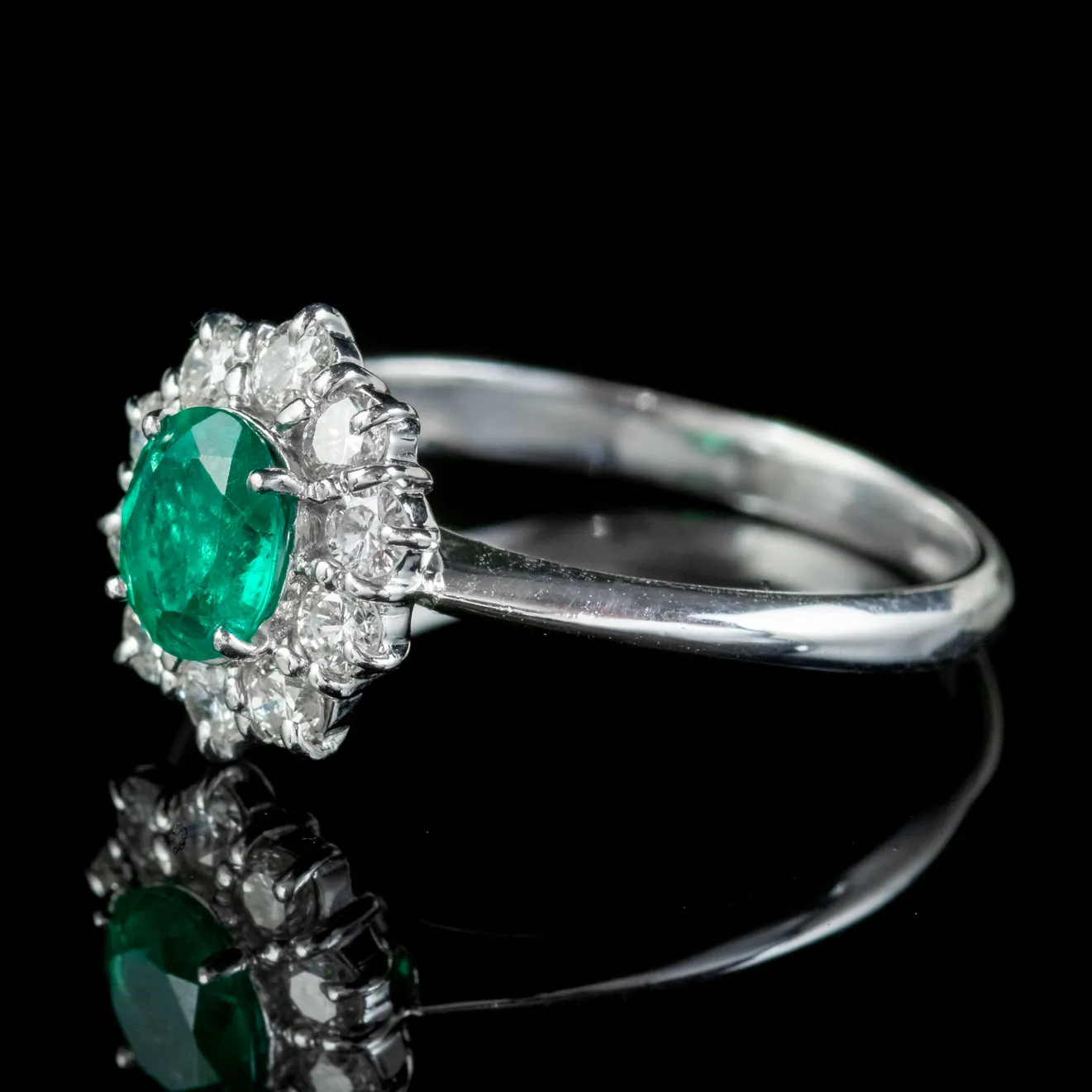 Vintage Emerald Diamond Cluster Ring Platinum 0.80ct Colombian Emerald With Cert