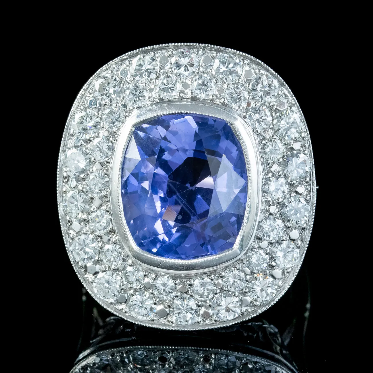 Vintage French Ceylon Sapphire Diamond Cocktail Ring 12.5ct Sapphire With Cert