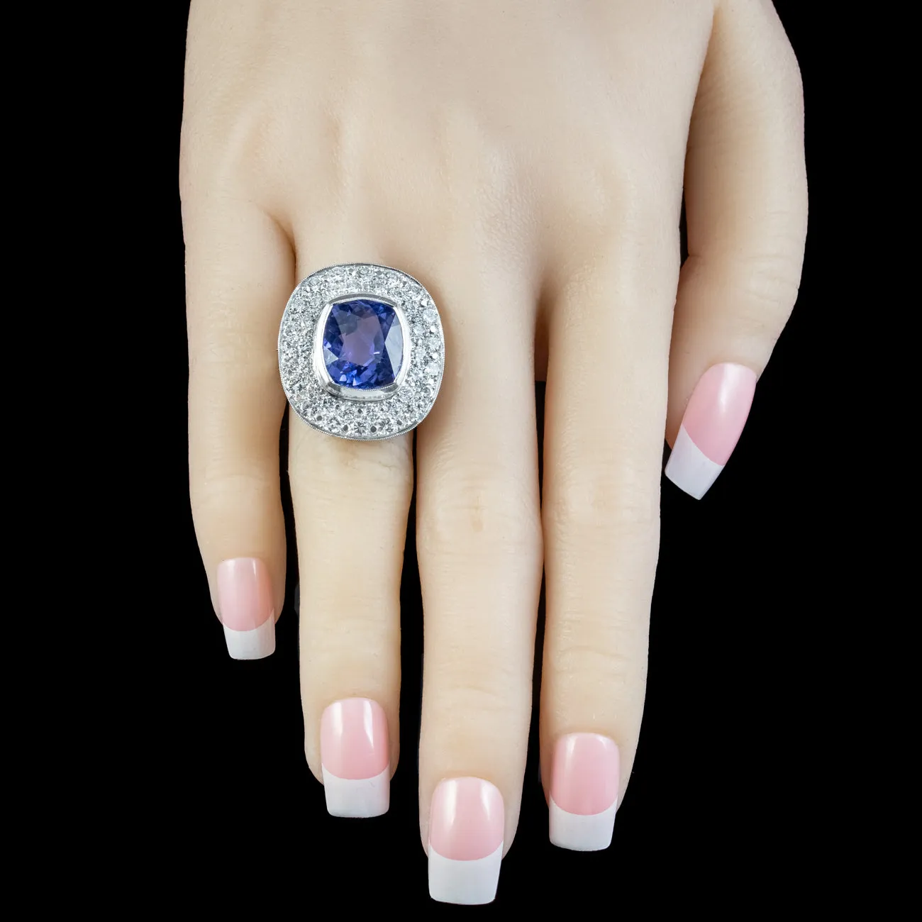 Vintage French Ceylon Sapphire Diamond Cocktail Ring 12.5ct Sapphire With Cert