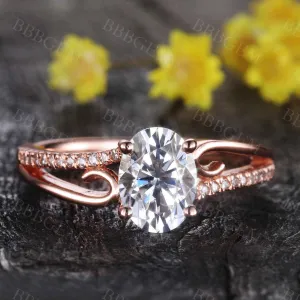 Vintage Moissanite Engagement Ring Antique Curve Solitaire Ring Women Anniversary Jewelry