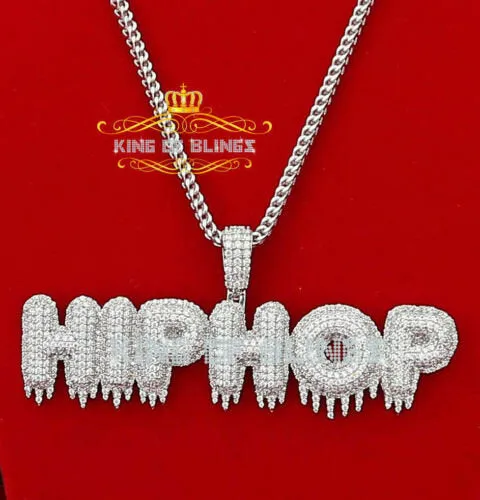 White Dripping "HIPHOP" 925 Sterling Silver Pendant with 19.85ct Cubic Zirconia