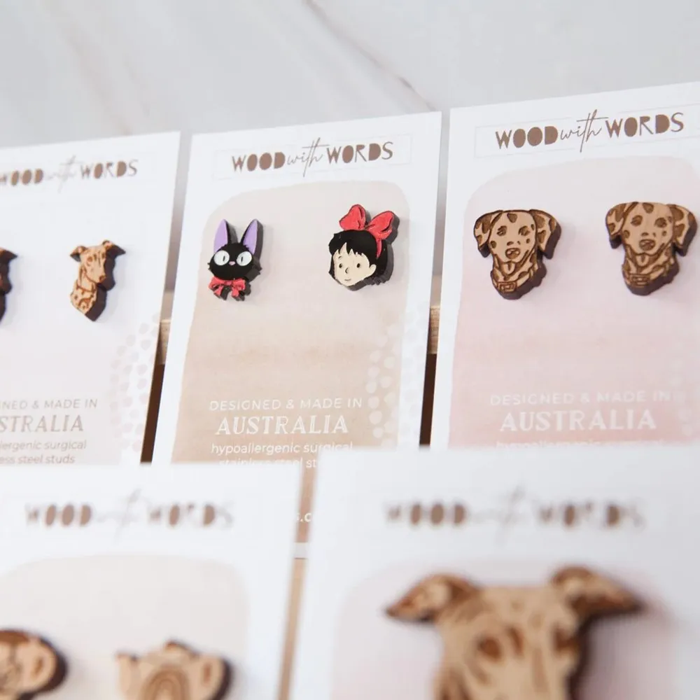 Wood With Words: Acrylic Stud Earrings Kiki and Jiji