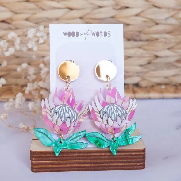 Wood With Words: Dangle Earrings King Protea