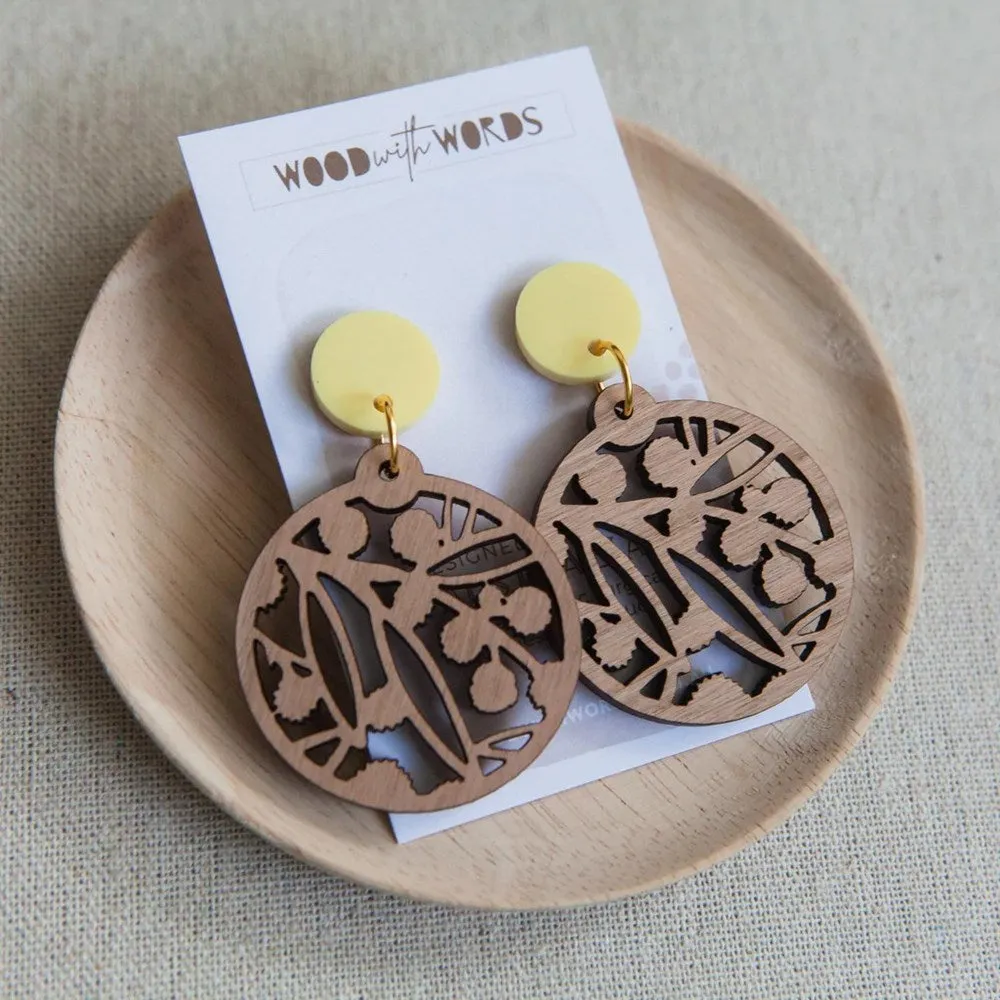 Wood With Words: Dangle Earrings Wattle Blossom