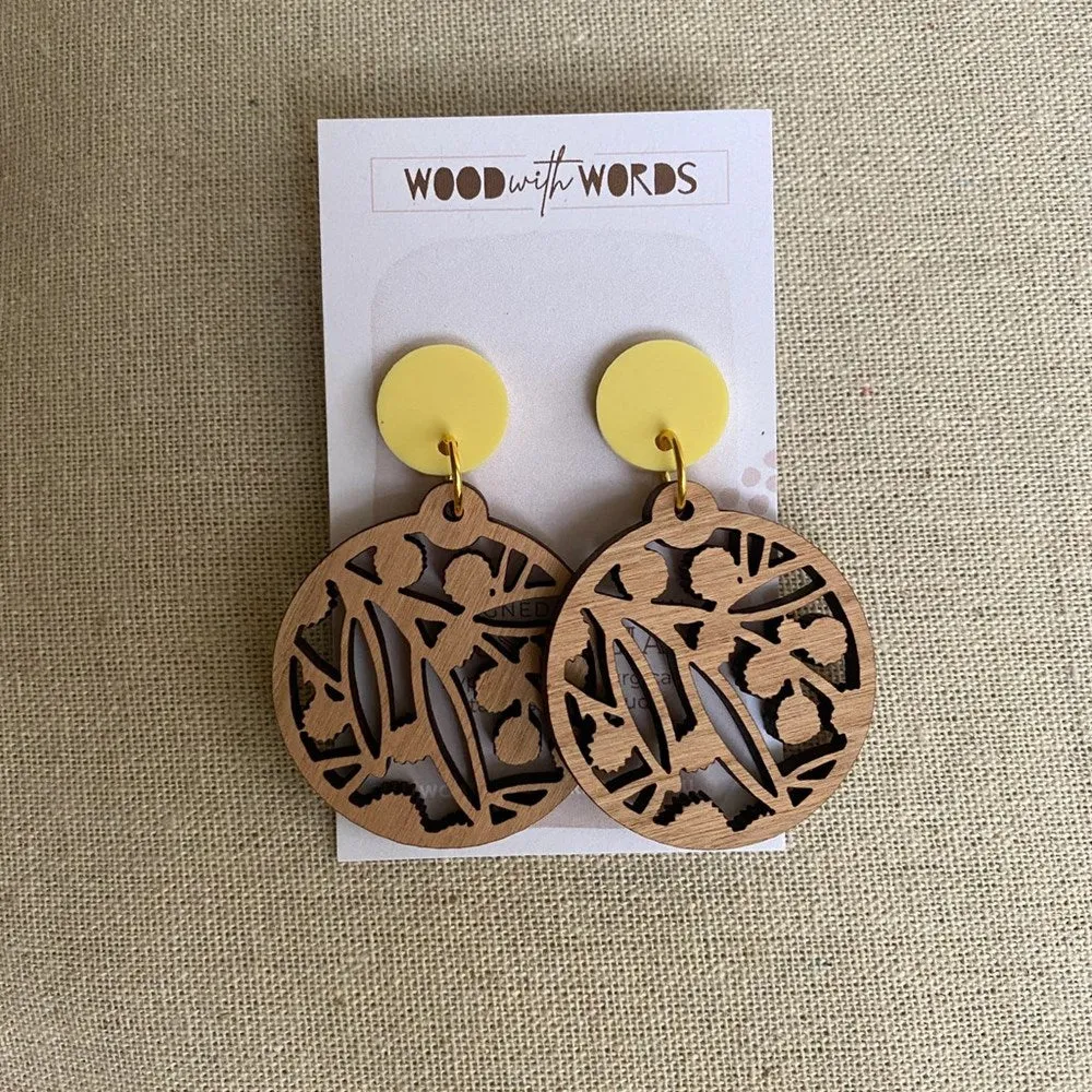 Wood With Words: Dangle Earrings Wattle Blossom