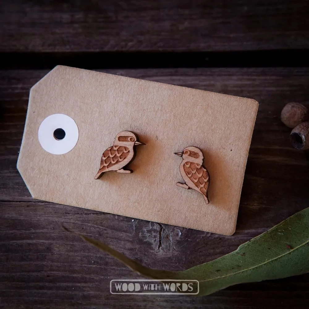 Wood With Words: Wooden Stud Earrings Kookaburra