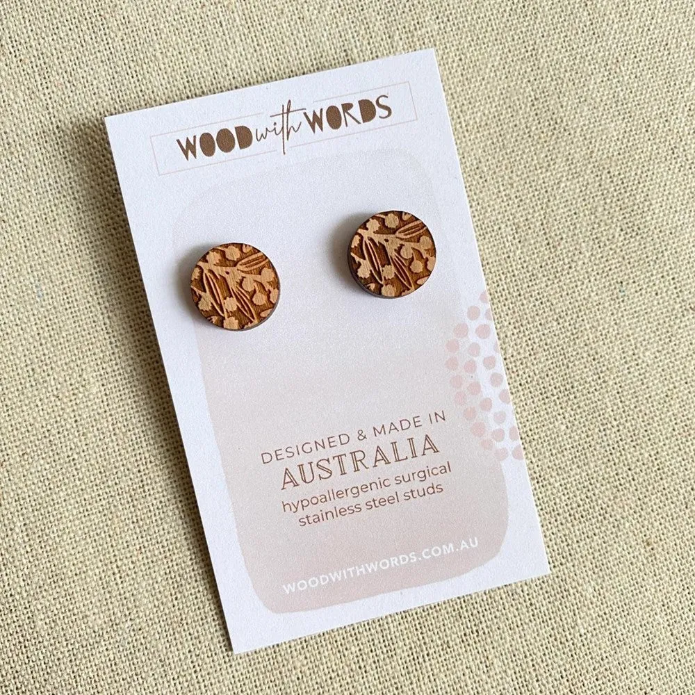 Wood With Words: Wooden Stud Earrings Wattle Blossom