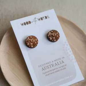 Wood With Words: Wooden Stud Earrings Wattle Blossom