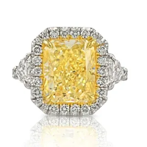 Yellow Diamond Ring with White Diamond Halo and Shield Cuts, 5.02 CT