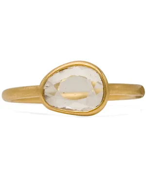 Yellow Gold Rose Cut Oblong White Sapphire Ring