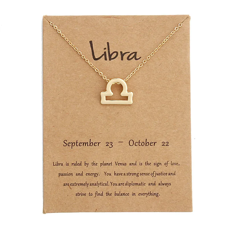 Zodiac Simple Gold Alloy Pendant Necklace